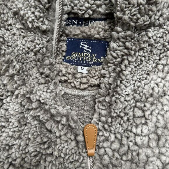 Simply Southern Teddy Bear Faux Fur Sherpa Fleece Mock 1/4 Zip Sweatshirt Top M - Picture 3 of 6
